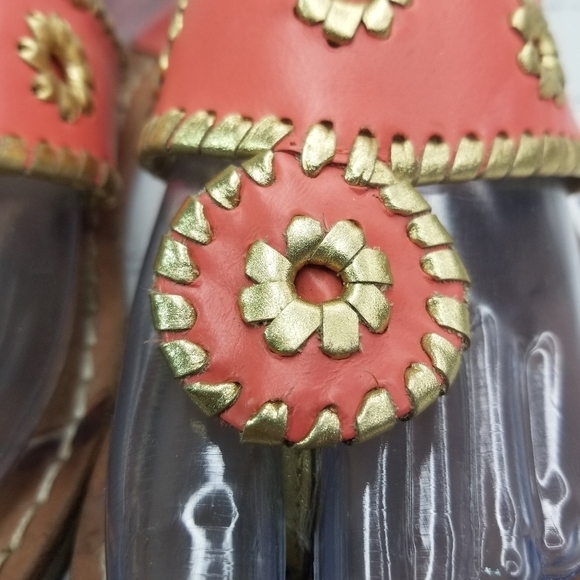 Jack Rogers Nantucket fire coral gold leather flip flop sandals - Picture 4 of 10